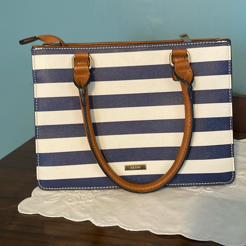 Aldo navy and white striped 👜 handbag.